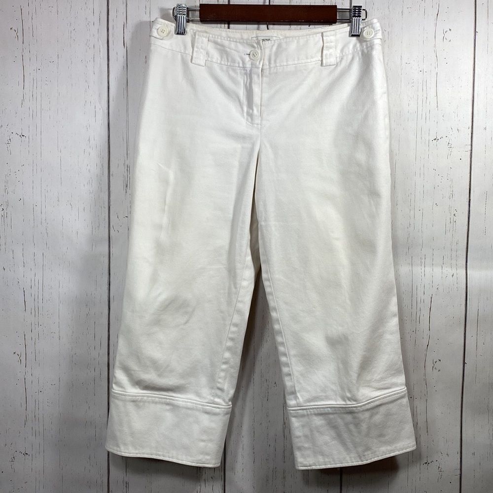 Loft Marisa White Cropped Pants Size 4 Lace Up Hem Career Casual Coastal
